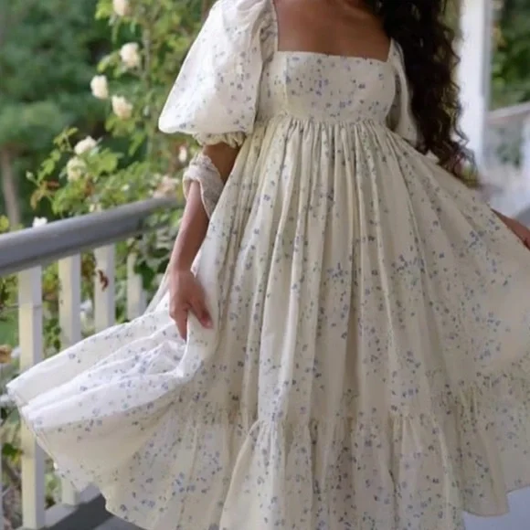 Selkie Blue Vine French Puff Dress - Picture 2 of 6